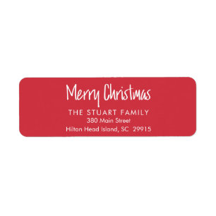 Merry Christmas Simple Modern Minimal Red Return Address Label