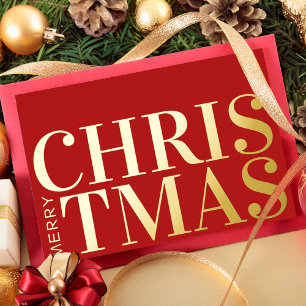 Merry Christmas Simple Modern Typography Business Foil Holiday Card