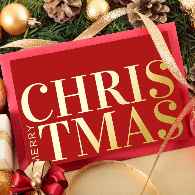 Merry Christmas Simple Modern Typography Business Foil Holiday Card (Creator Uploaded)