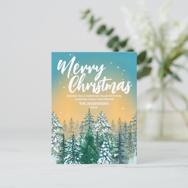 Merry christmas Simple Modern white script holiday Postcard (Standing Front)