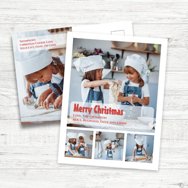 Merry Christmas Simple Photo Collage Greeting Holiday Postcard (Merry Christmas Holiday Photo Postcard. With simple typography,)