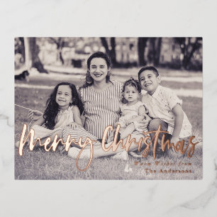 Merry Christmas Simple Photo Foil Holiday Postcard