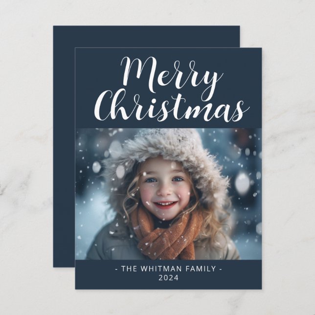 Merry Christmas Simple Photo Modern  Holiday Card (Front/Back)