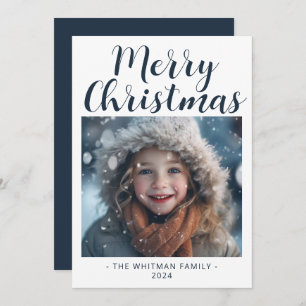 Merry Christmas Simple Photo Modern White Holiday Card