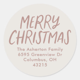 Merry Christmas simple pink holiday return address Classic Round Sticker