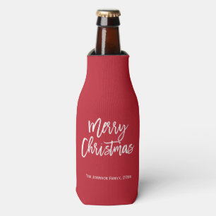 Merry Christmas Simple Red Bottle Cooler