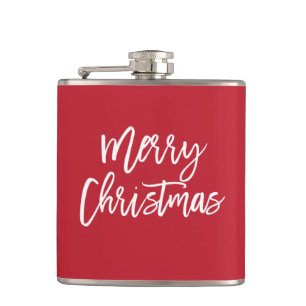 Merry Christmas Simple Red Flask