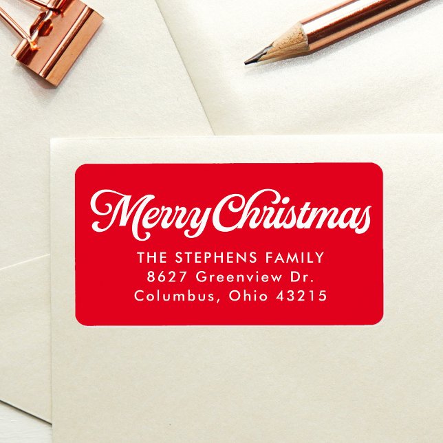 Merry Christmas simple red return address Label (Creator Uploaded)