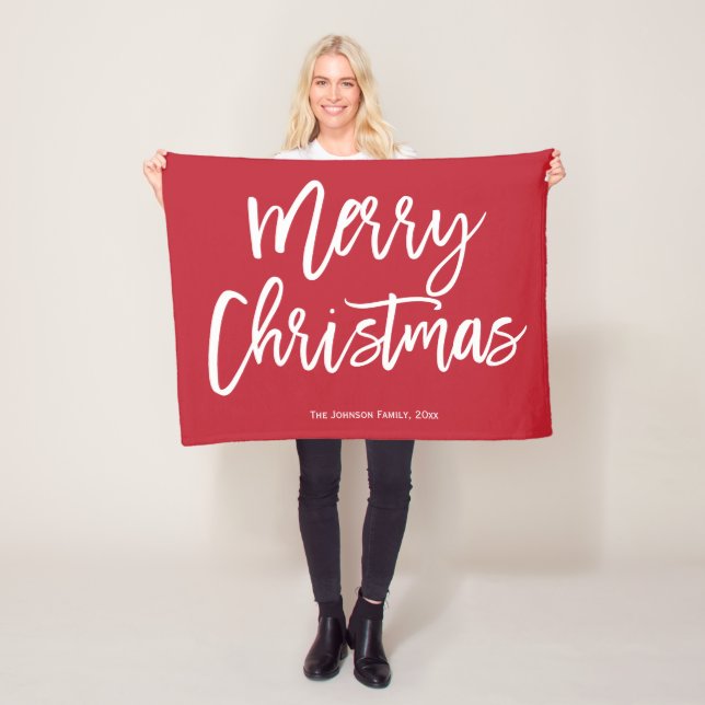 Merry Christmas Simple Red Small Fleece Blanket (In Situ)