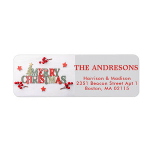 Merry Christmas Simple Red Striped Minimalist  Return Address Label