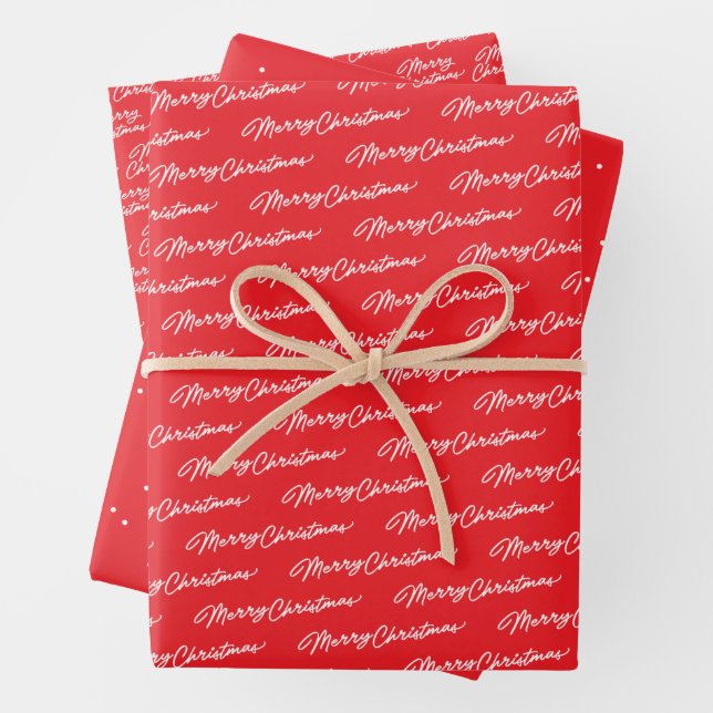 Merry Christmas simple red white holiday Wrapping Paper Sheet (In situ)