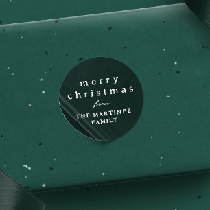 Merry Christmas simple rustic dark green holiday Classic Round Sticker