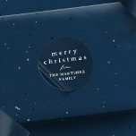 Merry Christmas simple rustic navy blue holiday Classic Round Sticker<br><div class="desc">Designed to coordinate with the Lea Delaveris Design camp mug holiday collection, this Merry Christmas sticker features customisable text in white rustic fonts on a navy blue background. The holiday sticker design is versatile and coordinates with a variety of wrapping paper designs, and the simple typography is perfect for your...</div>