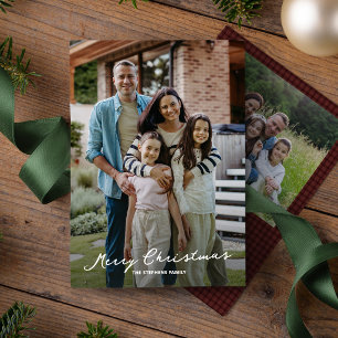 Merry Christmas simple rustic script photo Holiday Card
