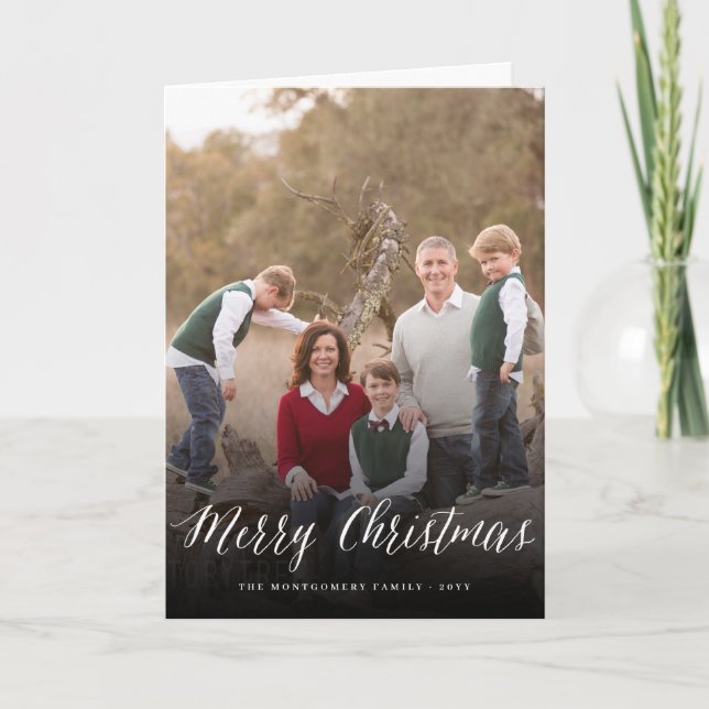Merry Christmas Simple Script Modern Classic Photo Holiday Card (Front)