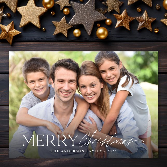 Merry Christmas Simple Script Photo Holiday Card (Creator Uploaded)