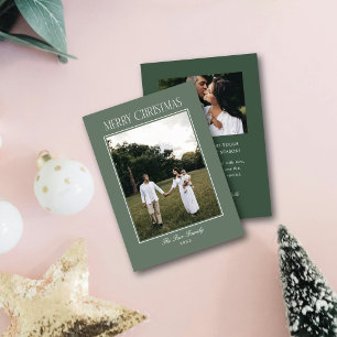 Merry Christmas Simple Stylish Frame Sage Green Holiday Card