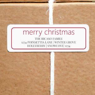 Merry Christmas Simple Typography Red And White Return Address Label
