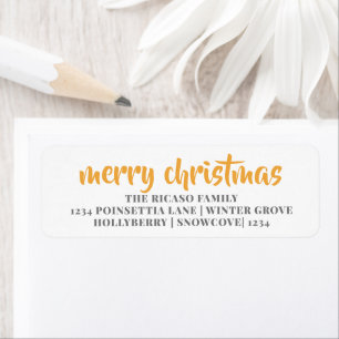 Merry Christmas Simple Typography Yellow And White Return Address Label