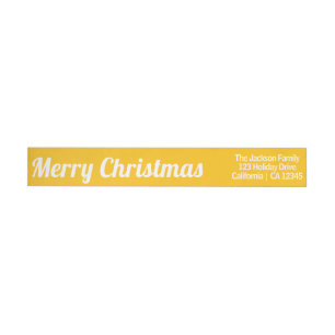 Merry Christmas Simple Yellow Colour ReturnAddress Wrap Around Label