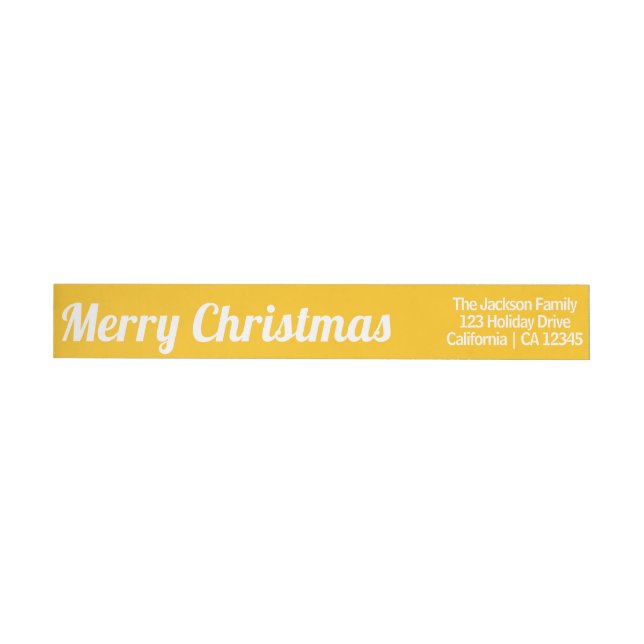 Merry Christmas Simple Yellow Colour ReturnAddress Wrap Around Label (Individual)
