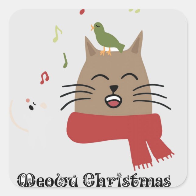 Merry Christmas Singing Cat Sticker (Front)