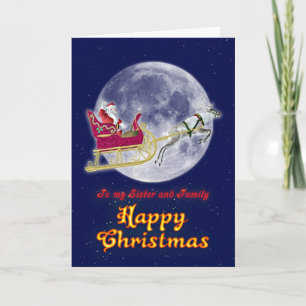 Merry Christmas sister, Santa in his sleigh Holiday Card