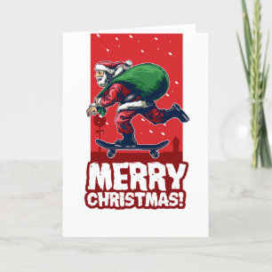Merry Christmas Skateboarding Santa   Holidays Holiday Card
