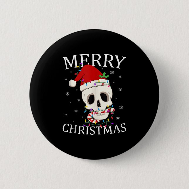Merry Christmas Skeleton Skull Xmas Lights Men Wom 6 Cm Round Badge (Front)