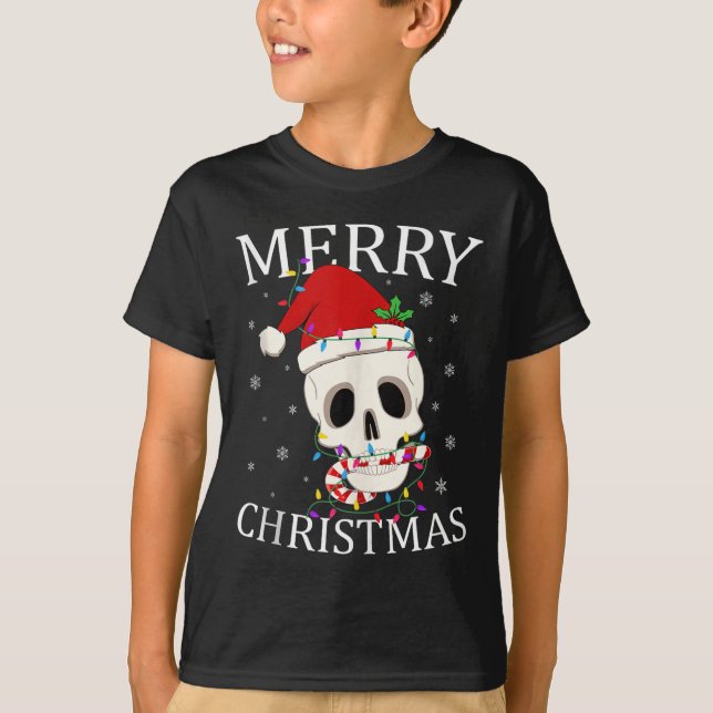 Merry Christmas Skeleton Skull Xmas Lights Men Wom T-Shirt (Front)