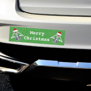 Merry Christmas Skeletons Ornament Eyes Green Bumper Sticker