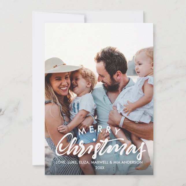 MERRY CHRISTMAS Sketched Personalised Photo Holiday Card (Front)