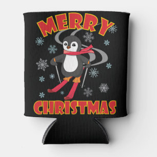 Merry Christmas Skiing Penguin Can Cooler