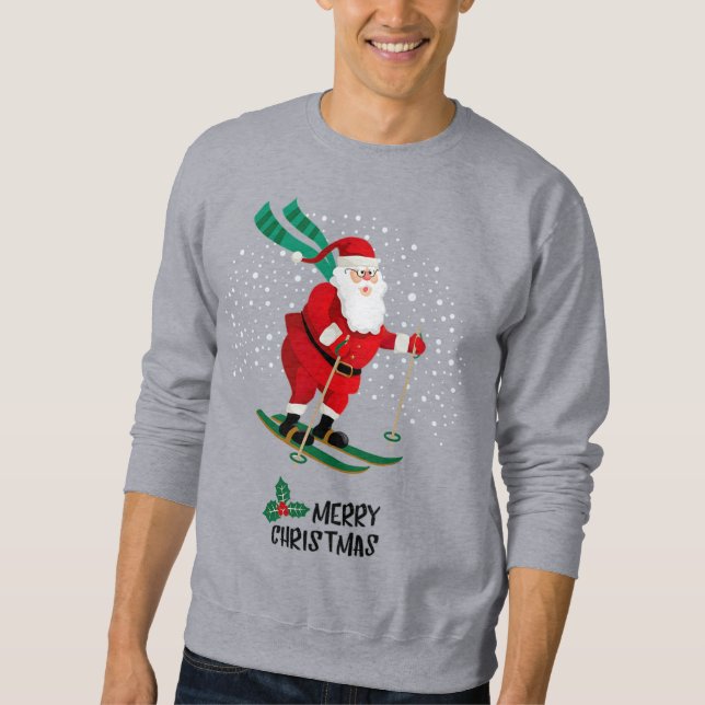 Merry Christmas Skiing Santa Claus Winter Holidays Sweatshirt (Front)