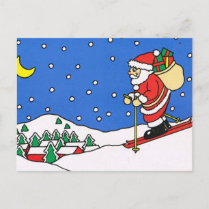Merry Christmas, Skiing Santa Holiday Postcard