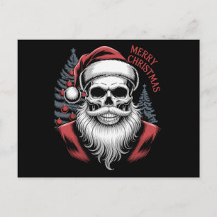 Merry Christmas Skull Santa Hat Beard Gothic Xmas Holiday Postcard