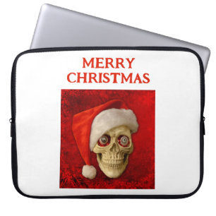 Merry Christmas. Skull wearing Santa hat Laptop Sleeve