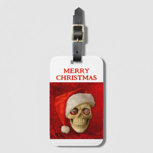 Merry Christmas. Skull wearing Santa hat Luggage Tag