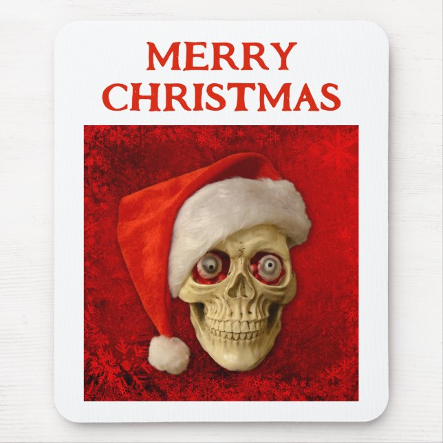 Merry Christmas. Skull wearing Santa hat Mouse Pad (Front)