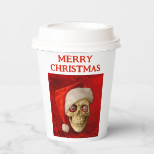 Merry Christmas. Skull wearing Santa hat Paper Cups