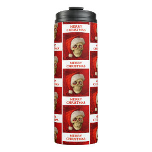 Merry Christmas. Skull wearing Santa hat Thermal Tumbler