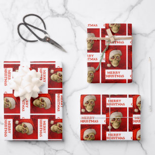 Merry Christmas. Skull wearing Santa hat Wrapping Paper Sheet