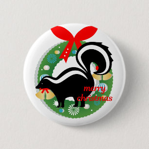merry christmas skunk 6 cm round badge
