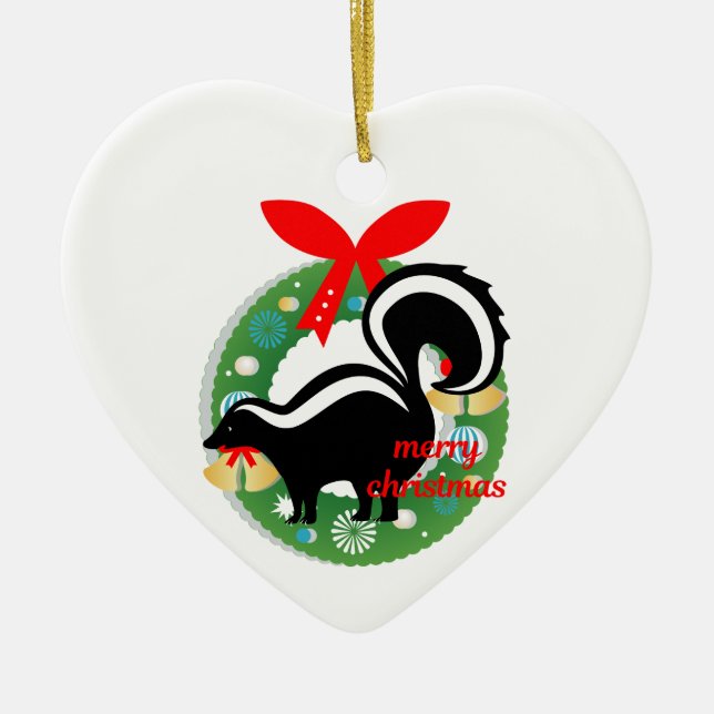 merry christmas skunk ceramic ornament (Front)