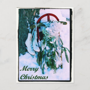 Merry Christmas - Sled - Ice Skates - Postcard
