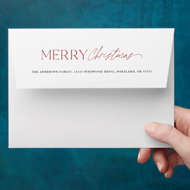 Merry Christmas Sleek Typography White Holiday Envelope (Hand)