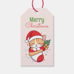 Merry Christmas - Sleeping Kitten in Santa Hat Gift Tags