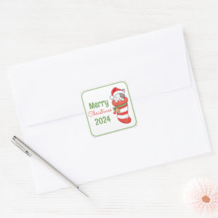 Merry Christmas - Sleeping Kitten in Santa Hat Square Sticker
