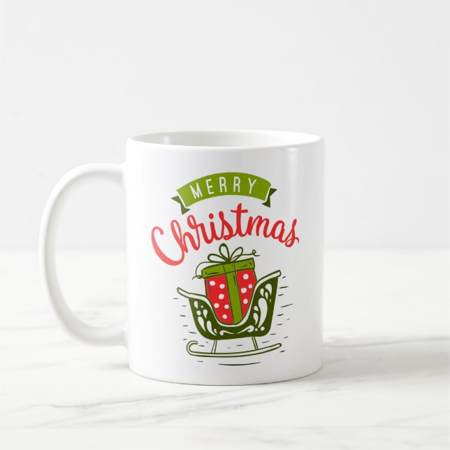 Merry Christmas Sleigh Present Red Green Xmas  Coffee Mug (Left)
