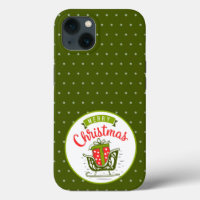 Merry Christmas Sleigh Red Green Snowflake Pattern